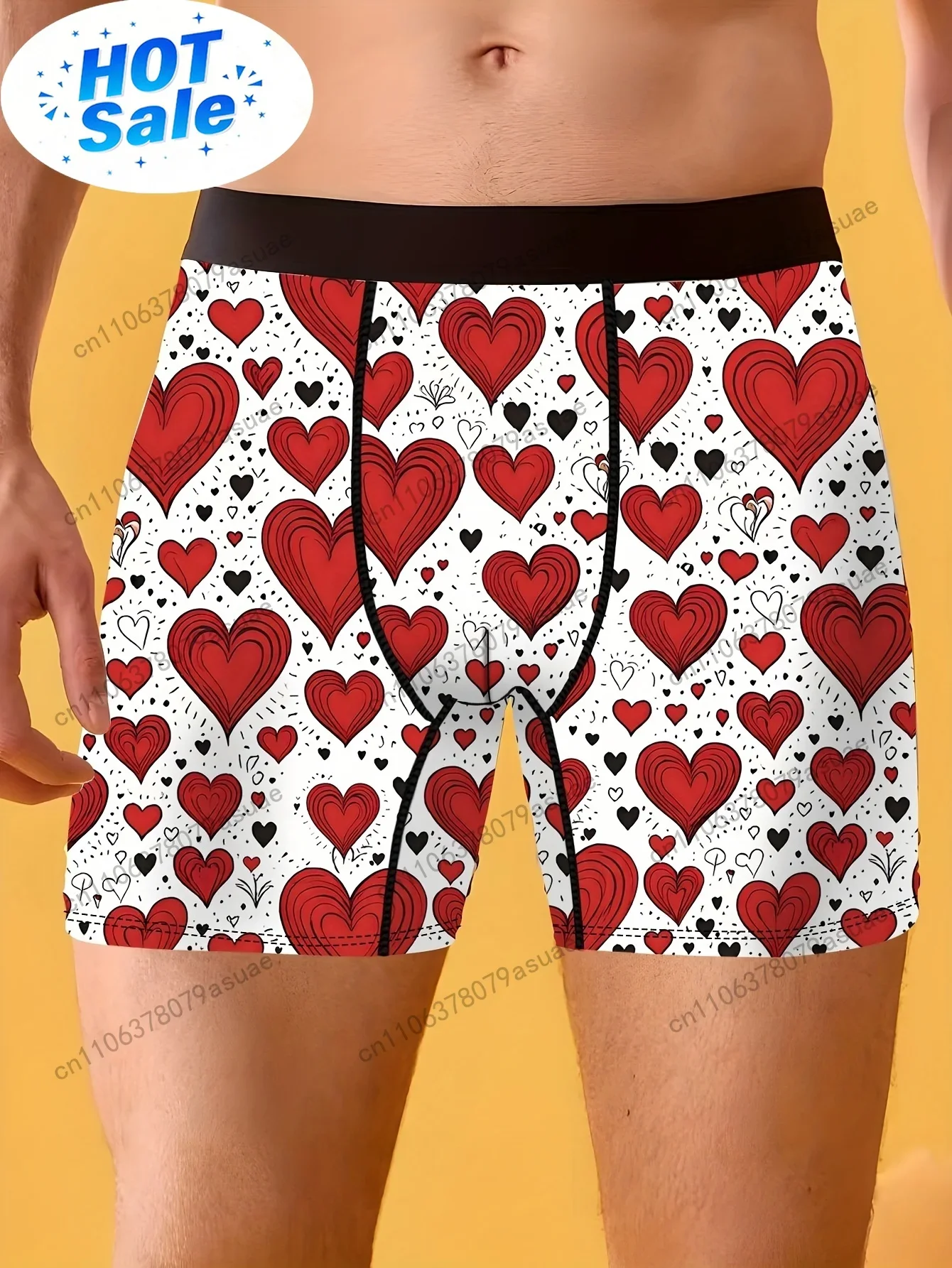 Quick Dry Underwear - 1 adet Erkek Kalp Desenli Boxer